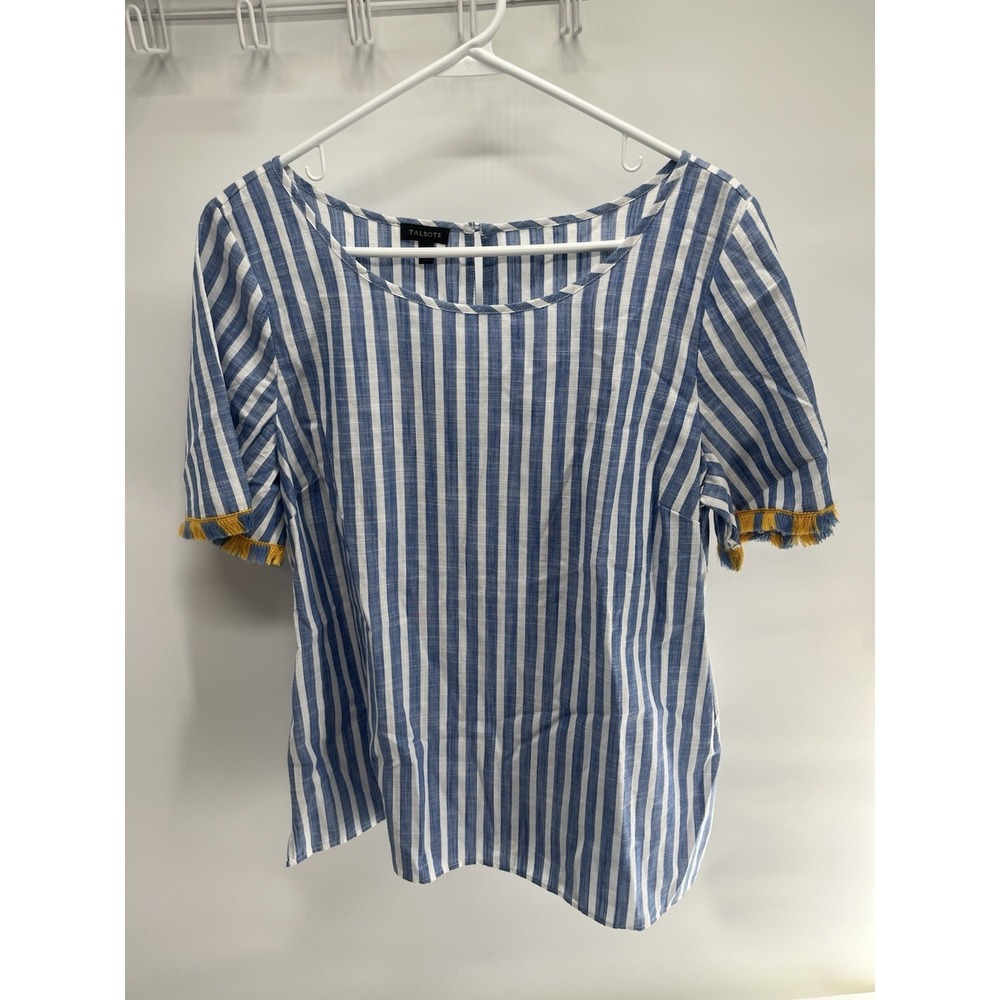 Talbots• 100% cotton Pacific Stripe Fringe Sleeve Blue Top L women